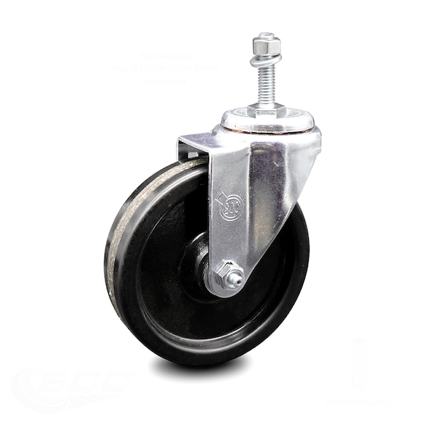 5 Inch Phenolic Wheel Swivel 3/8 Inch Threaded Stem Caster